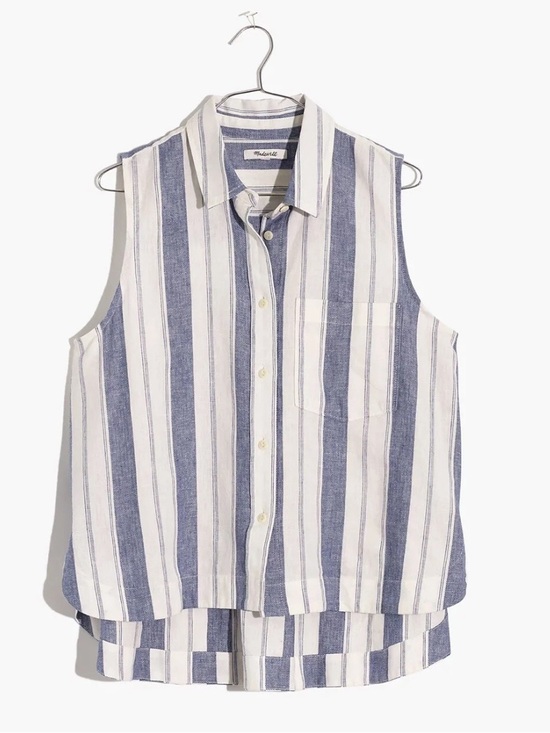 Madewell Tops - Small Madewell Blue White Herringbone Striped Linen Blend Sleeveless Shirt